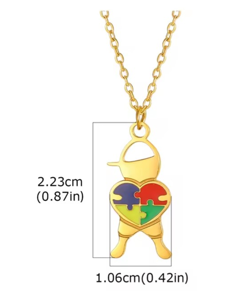 Autism Awareness Heart Pendant – Stainless Steel Necklace - Truly Yours