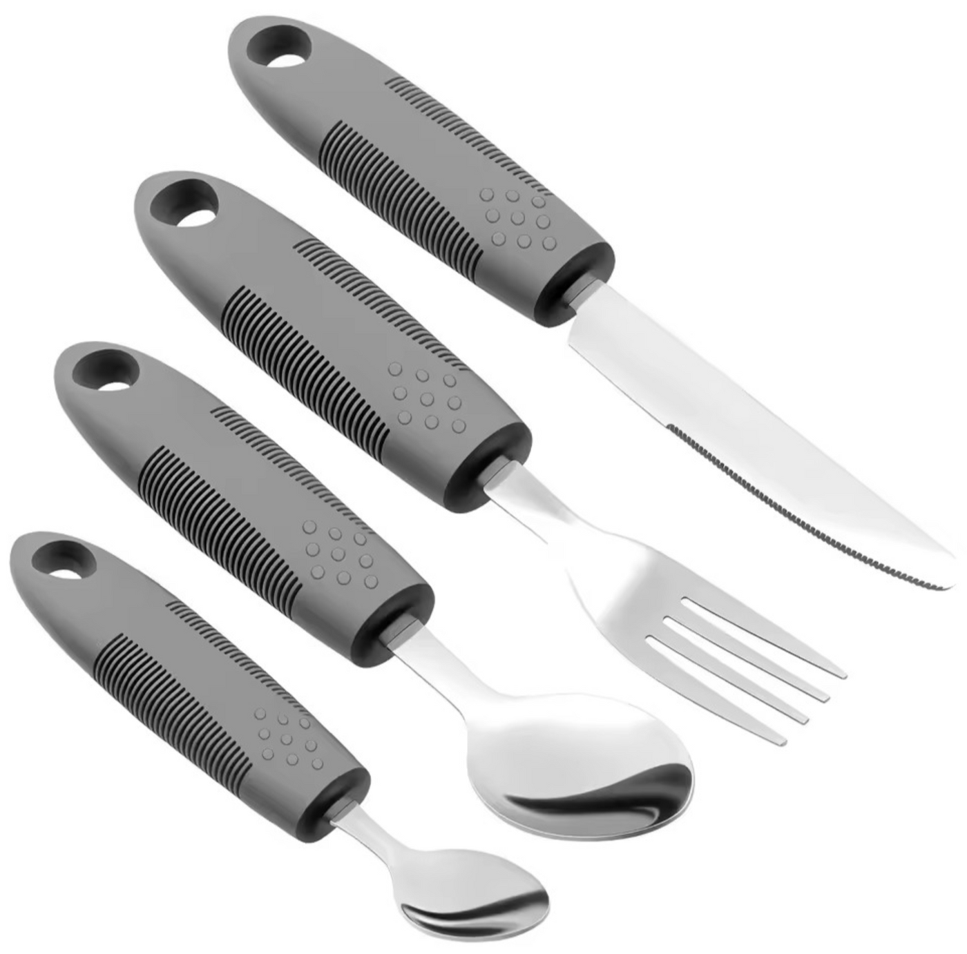 4-Piece Adaptive Utensils Set - Stainless Steel Bendable Cutlery with Weighted Easy-Grip Handles for Arthritis, Hand Tremors, and Parkinson’s Utensils