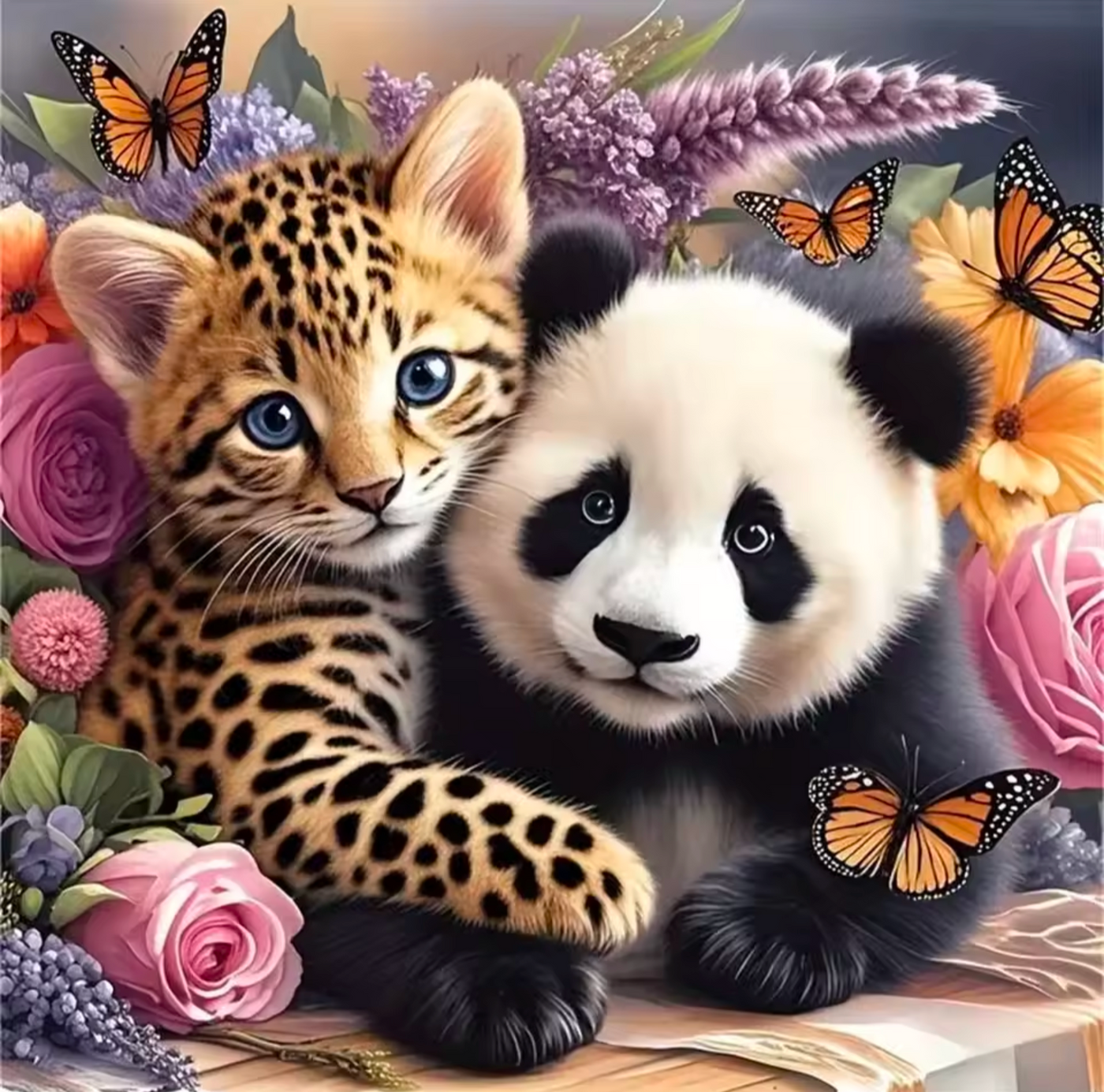 Nature’s Gentle Pair: Leopard Cub and Panda Diamond painting