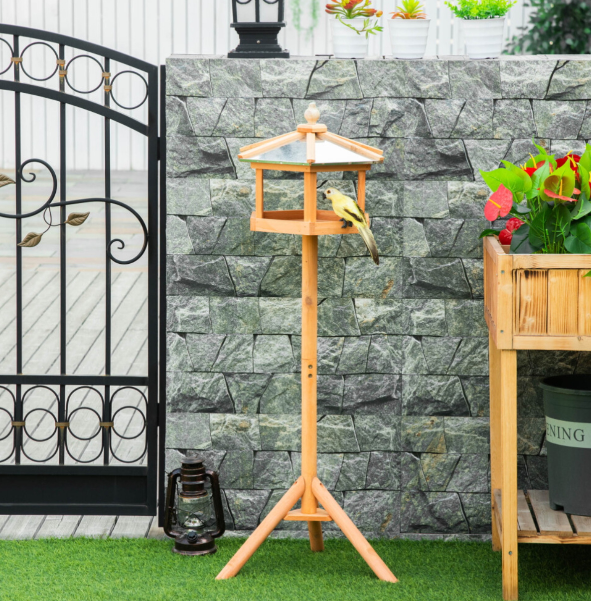 PawHut Wooden Bird Table Free Standing Feeder Garden and Backyard Station - Truly Yours