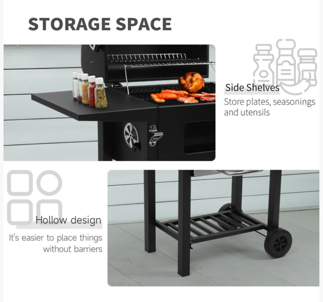Garden Outdoor Charcoal BBQ Grill with Lid Cover Wheels and Side Tables - Truly Yours