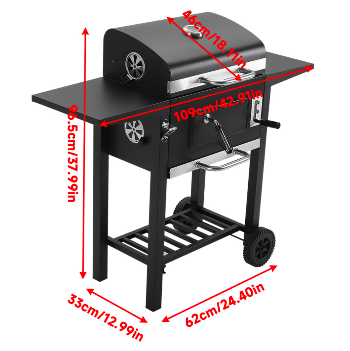 Garden Outdoor Charcoal BBQ Grill with Lid Cover Wheels and Side Tables - Truly Yours