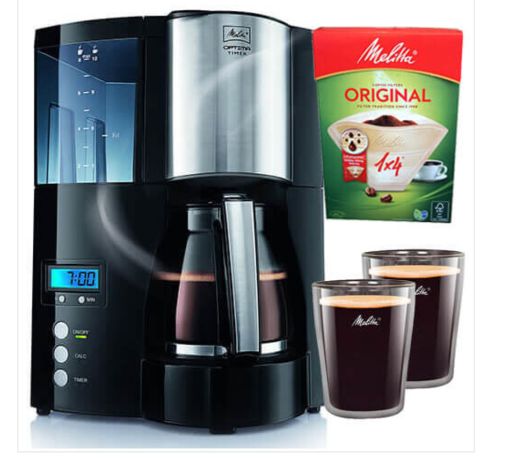 Melitta Optima Timer, 100801, Filter Coffee Machine with Glass Jug, Timer and Programmable Warmer, Black - Truly Yours