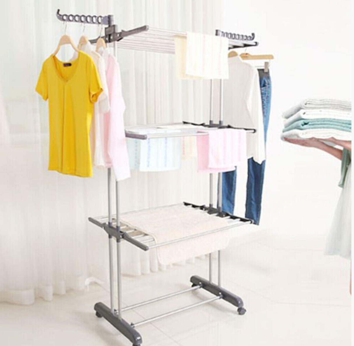 Folding Clothes Drying Rack - Multi-Tier Laundry Airer with Wheels - Truly Yours