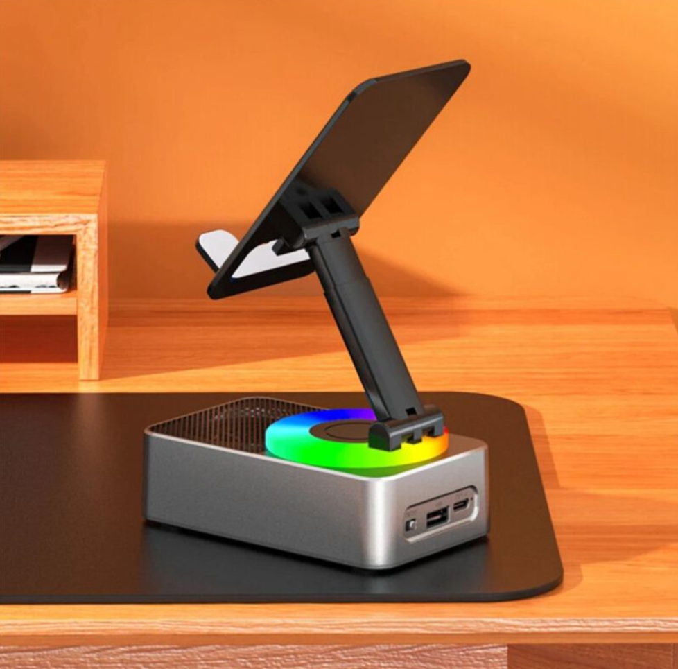 3-in-1 Foldable Phone Stand with Bluetooth Speaker & Power Bank – Rotating Desk Holder (Grey) - Truly Yours