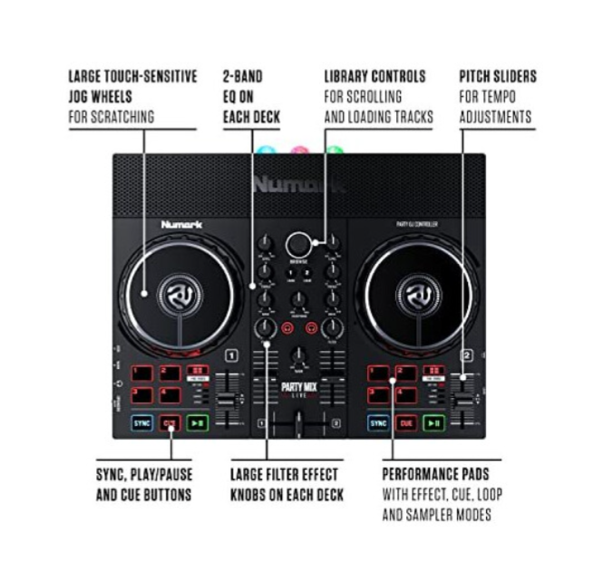 Numark Party Mix Live - DJ Controller with Built in Speakers, Party Lights and DJ Mixer, Complete DJ Set with Mixer and Audio Interface + Serato - Truly Yours