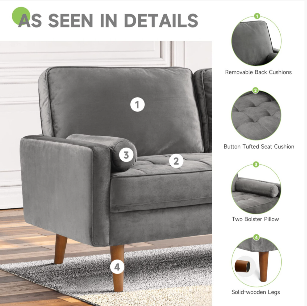 Velvet Sofa Modern 2 Seater Couches - Truly Yours