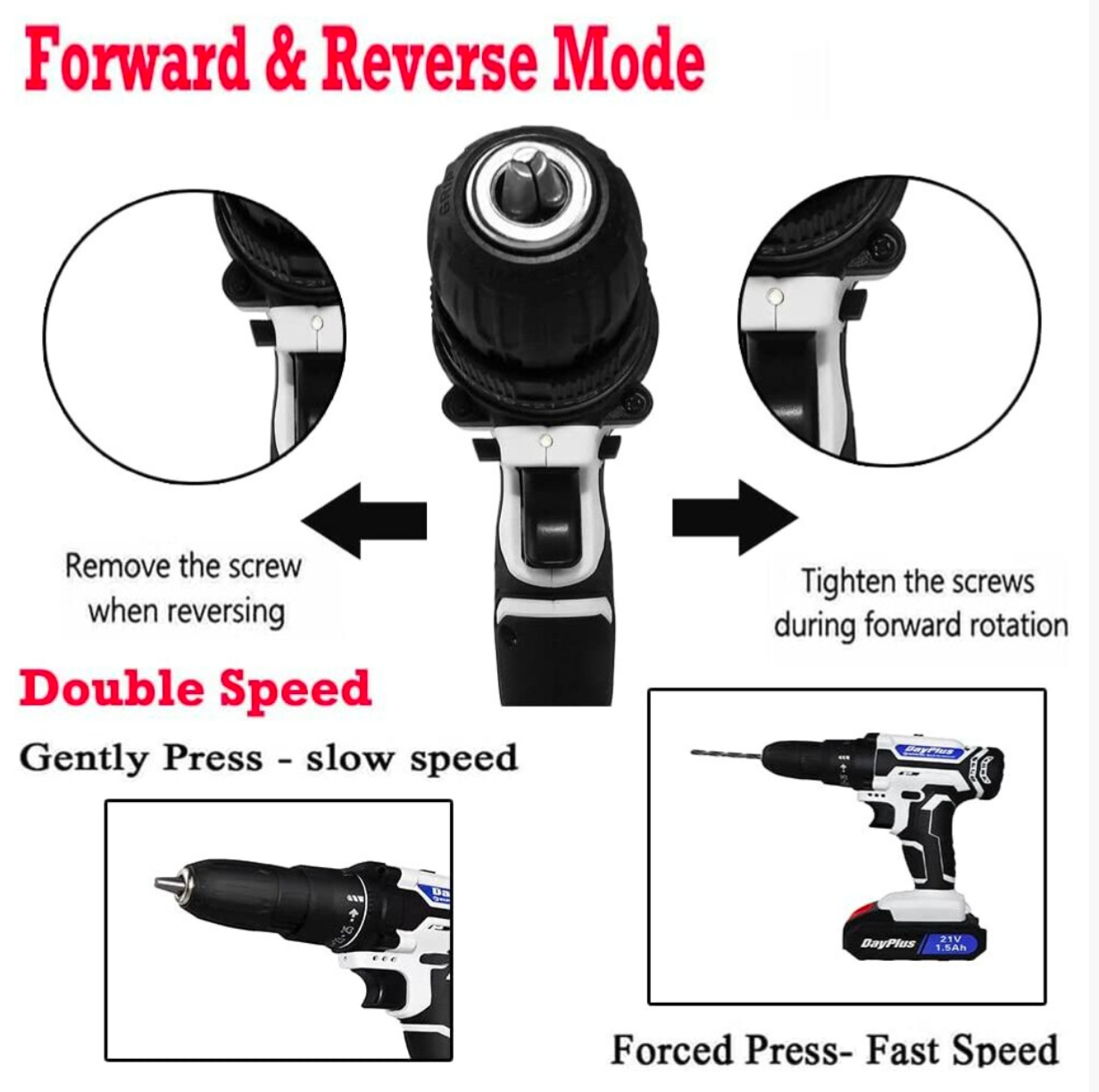 21V Cordless Drill Combi Power Drill Electric Screwdriver Set 25+1 Torque Torque 45N.m - Truly Yours