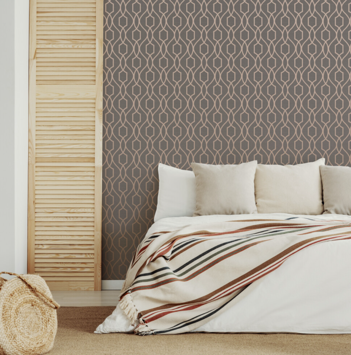 Fresco Apex Trellis Charcoal Copper Wallpaper - Truly Yours