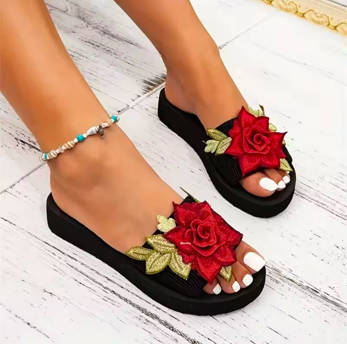 Romantic Rose Detail Flat Slides - Truly Yours