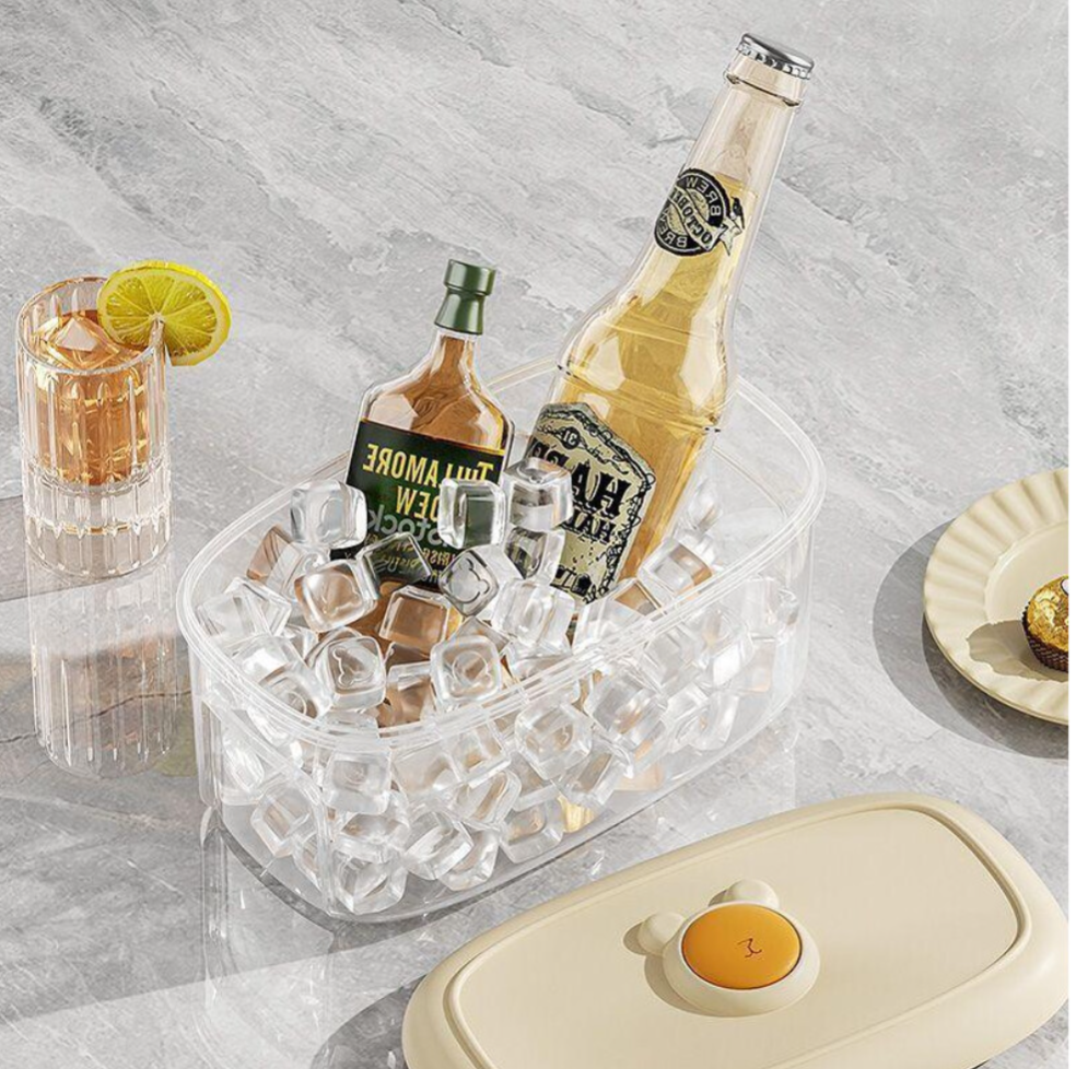 Beige Double Layer Ice Cube Mold with Lid & Ice Scoop & Storage Box 56 Grids - Truly Yours