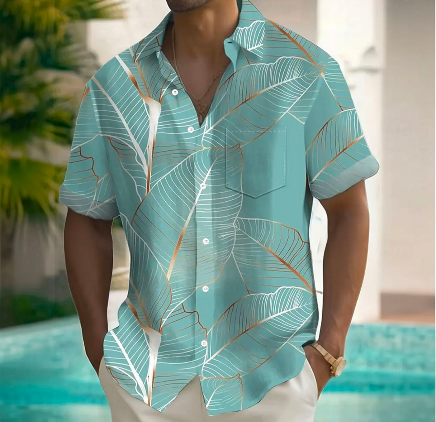 Men’s Leaf Print Short Sleeve Shirt - Truly Yours