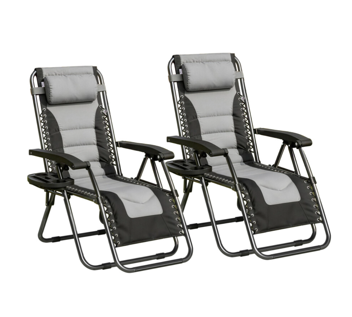 Set of 2 Zero Gravity Heavy Duty Outdoor Garden Reclining Chairs with Padded Seat Black/Grey - Truly Yours