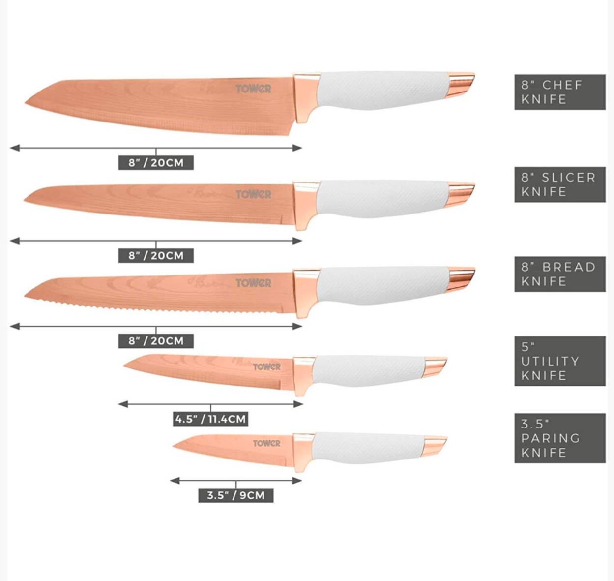 5pc Tower Kitchen Knife Set With Knife Block Rose Gold - Truly Yours