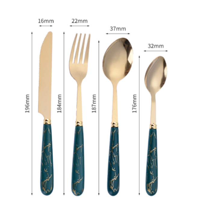 Ceramic Stainless Steel Marble Cutlery Sets Of 24 Pieces - Truly Yours