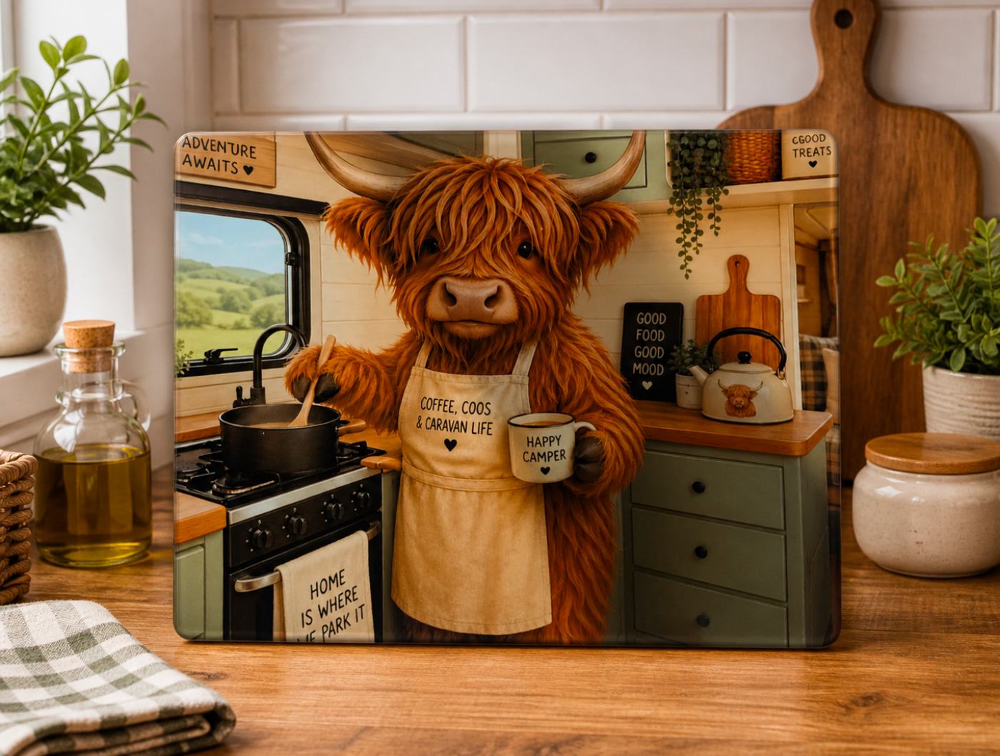 Highland Cow Glass Worktop Chopping Board - Truly Yours