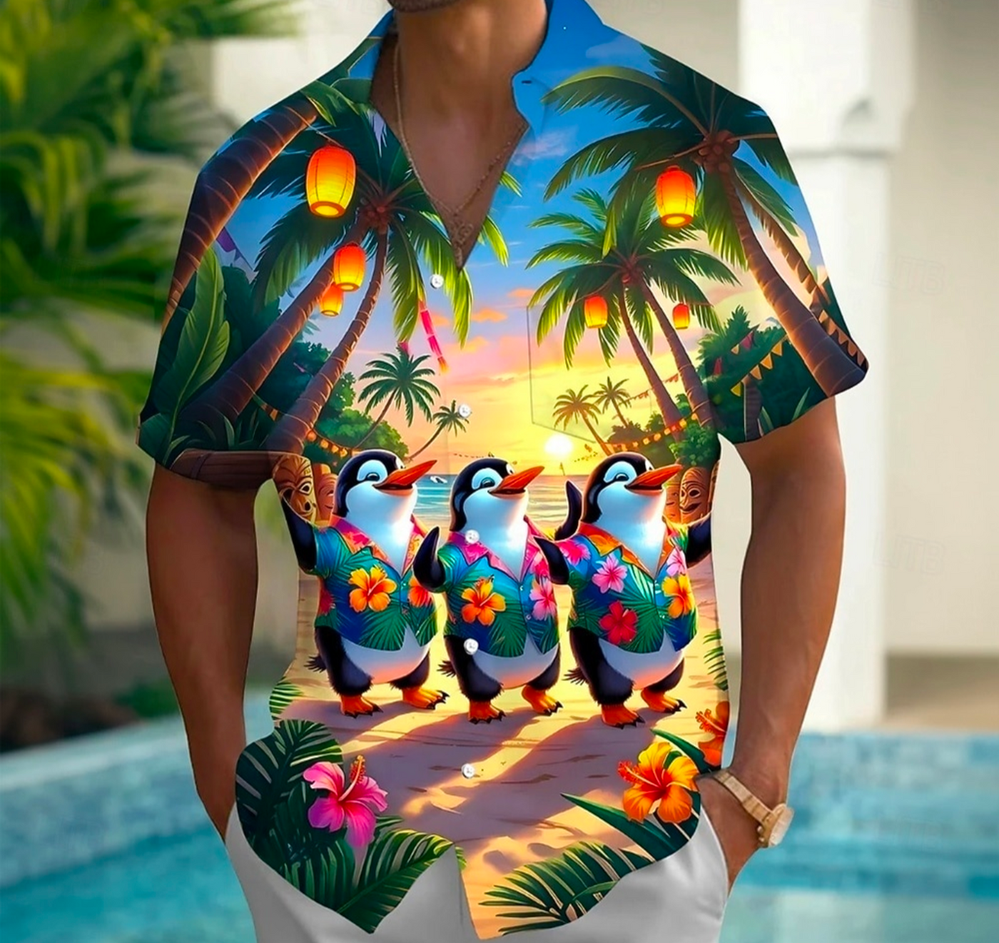 Tropical Penguin Sunset Hawaiian Shirt – Men’s Summer Holiday Beach Shirt - Truly Yours