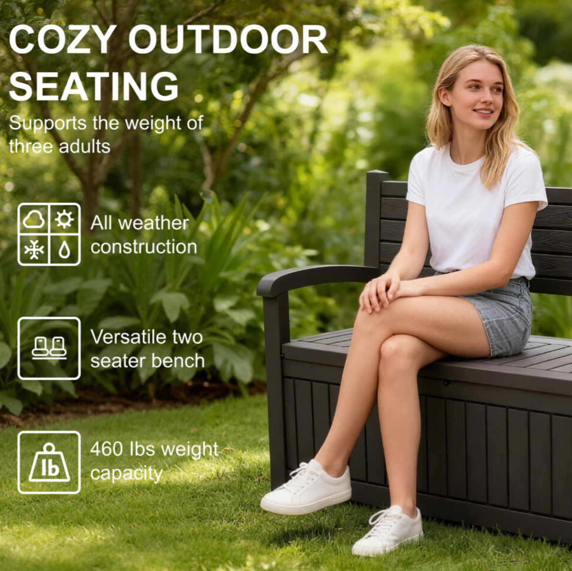 Alivio Outdoor Storage Bench Padlock Compatible 265L with Ample Storage Space (Grey) - Truly Yours