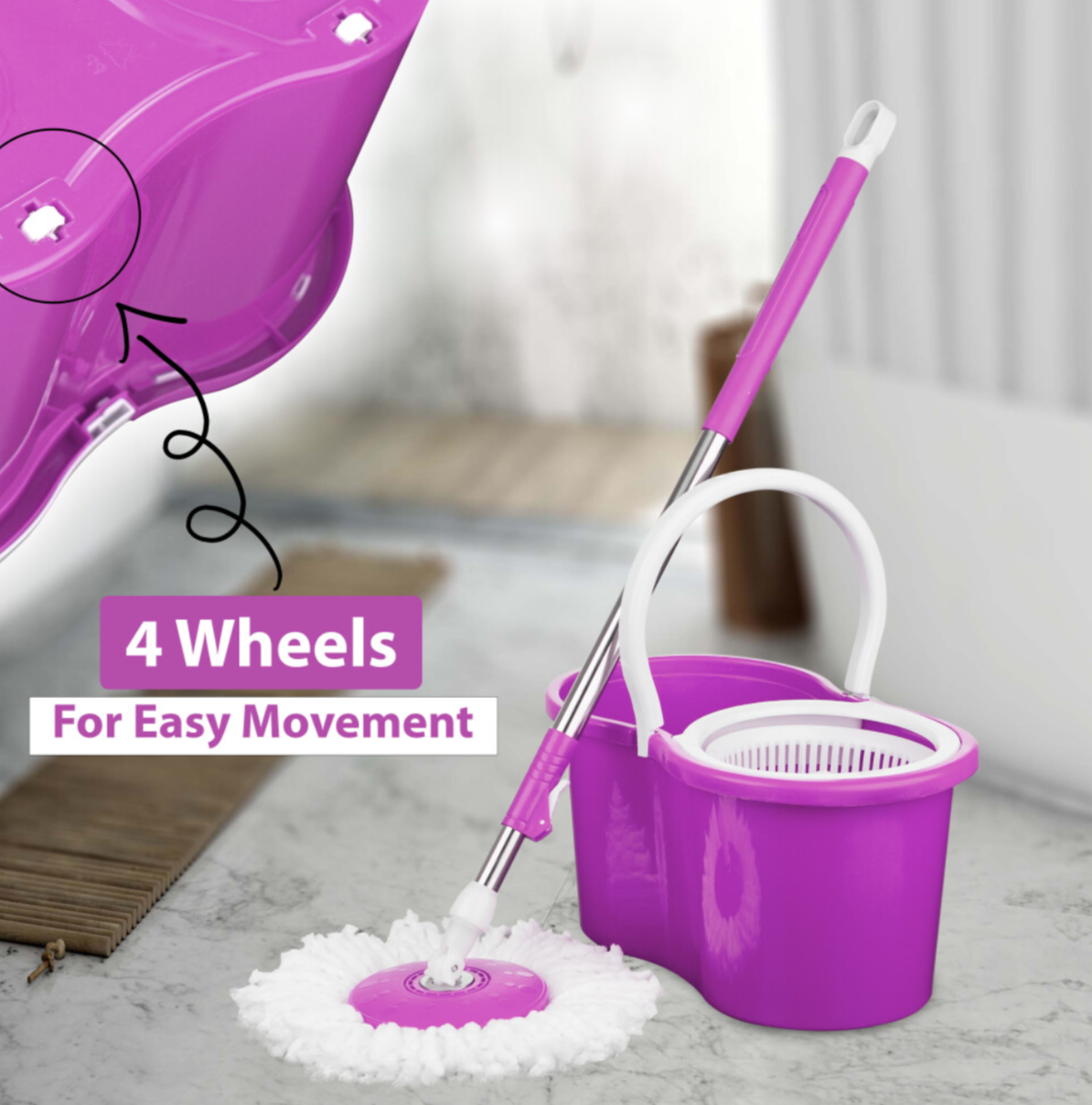 Purple 360° Spin Mop & Bucket Set – Magic Floor Cleaning System with Spin Dry Basket & 2 Microfiber Mop Heads - Truly Yours