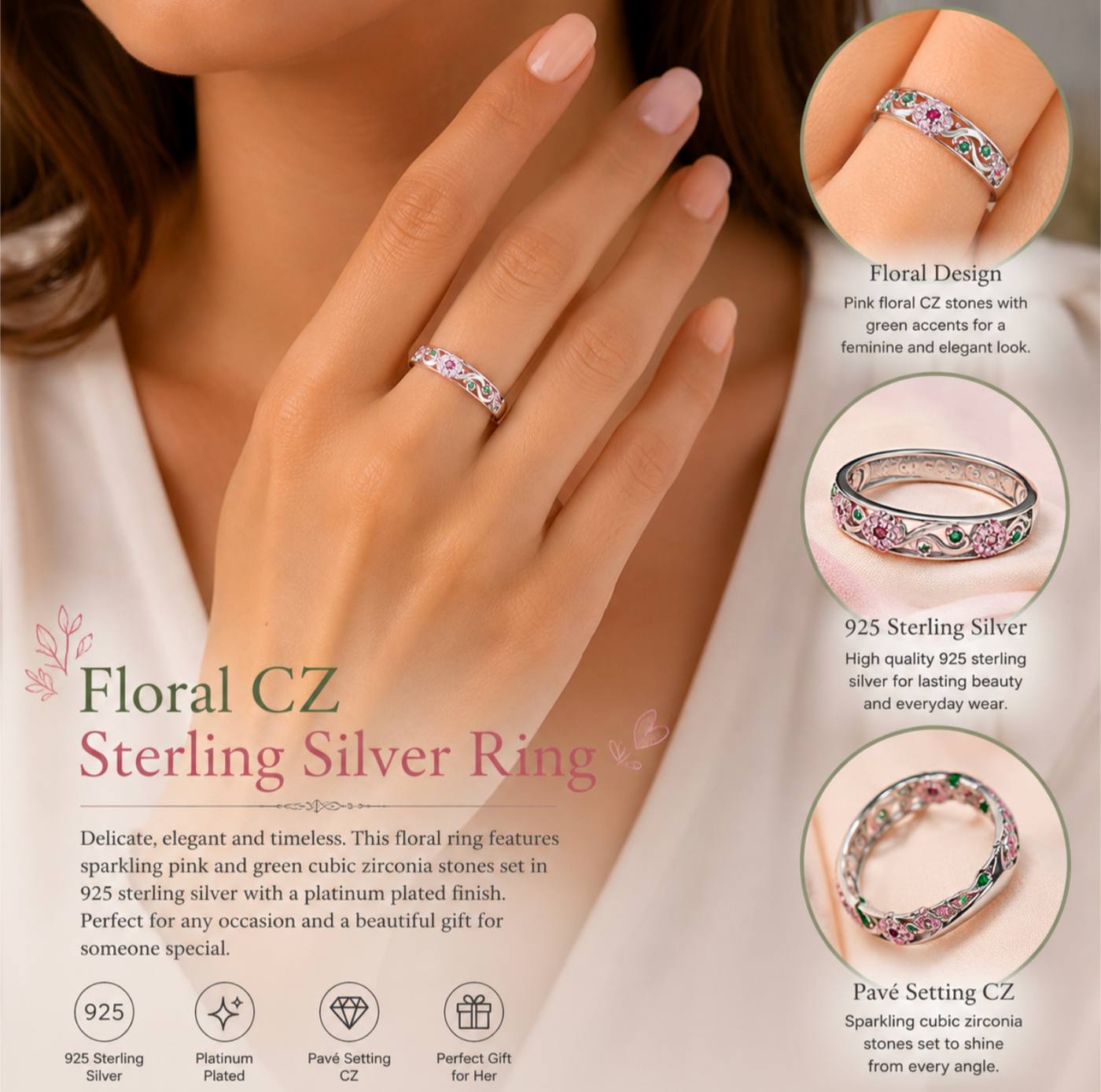 Floral CZ Sterling Silver Ring - Truly Yours
