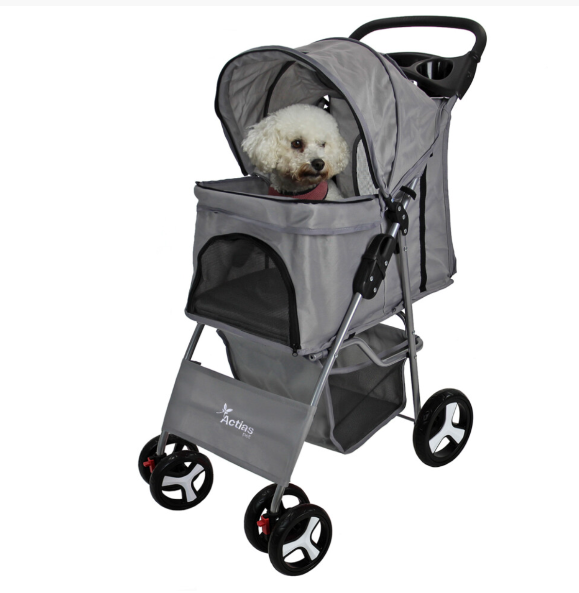 Luxury Foldable Pet Stroller – Lightweight Dog & Cat Pushchair with Storage Basket & Mesh Windows Grey Edition - Truly Yours