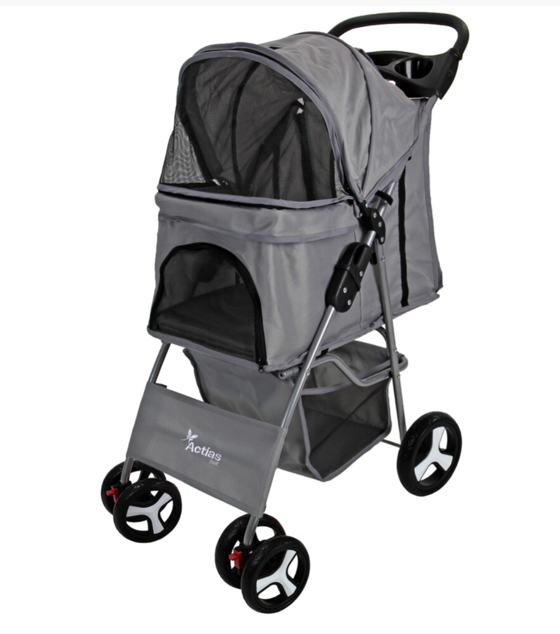 Luxury Foldable Pet Stroller – Lightweight Dog & Cat Pushchair with Storage Basket & Mesh Windows Grey Edition - Truly Yours