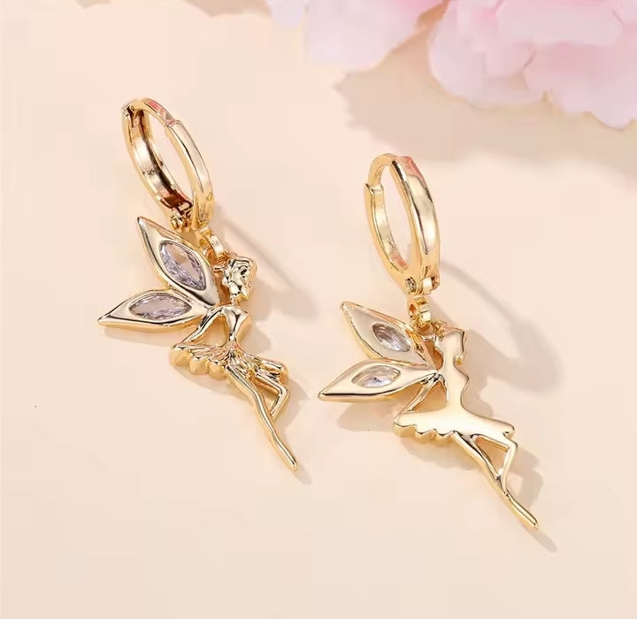 Enchanted Fairy Gold Hoop Earrings – Crystal Wing Drop Earrings - Truly Yours