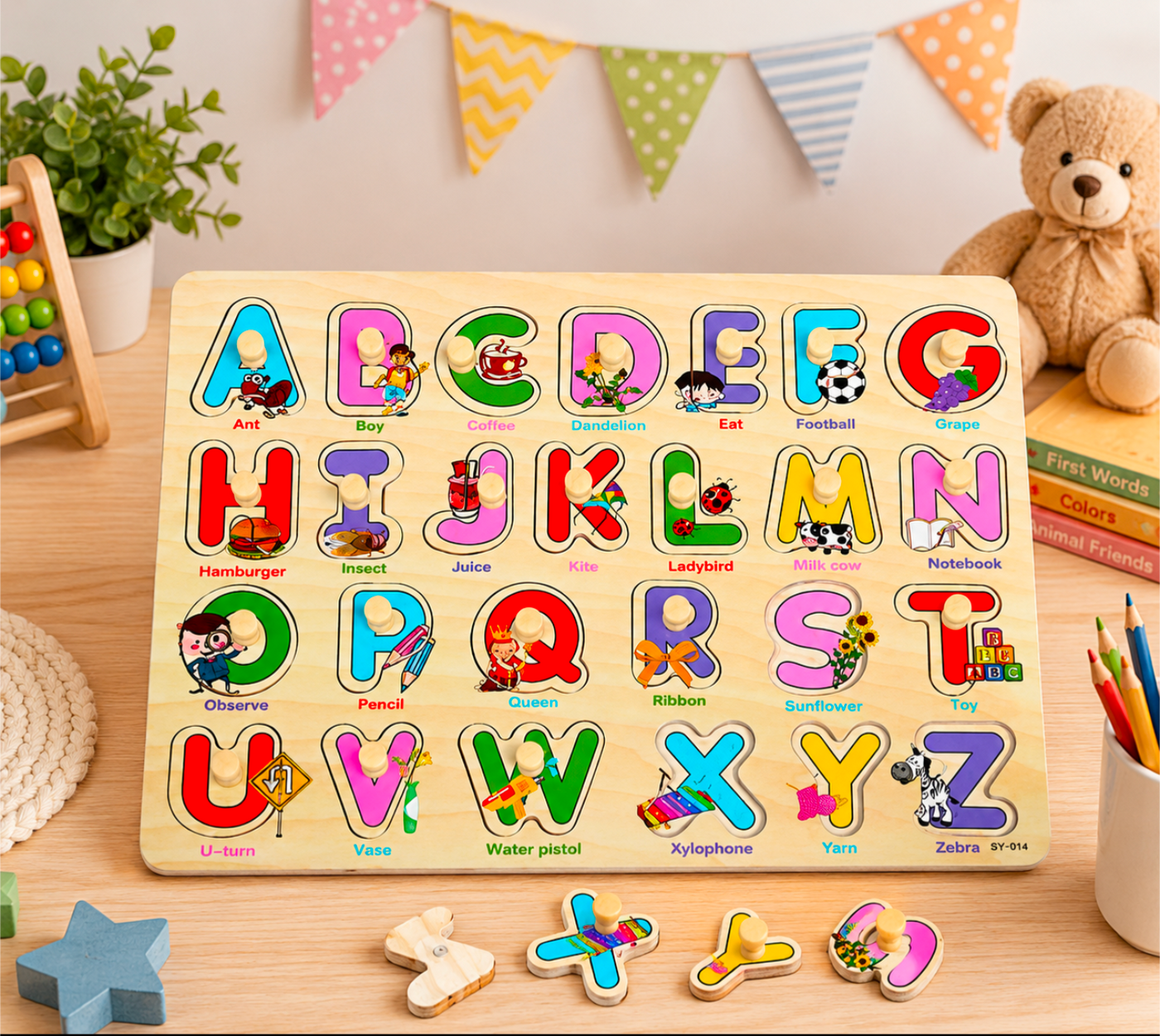 Wooden Alphabet Learning Puzzle Board – Educational ABC Peg Board Toy for Kids - Truly Yours