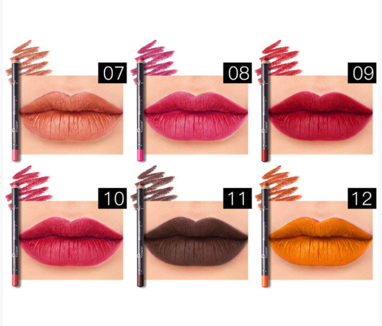 12 Piece Matte Waterproof Lip Liner Pencil Set – Long Lasting Velvet Finish Lip Contour Collection - Truly Yours