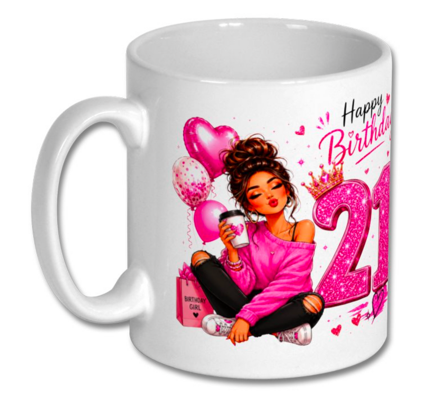 Happy 18th or 21st Birthday Glitter Pink Mug – Cute Girly Birthday Coffee Cup Gift for Her - Truly Yours