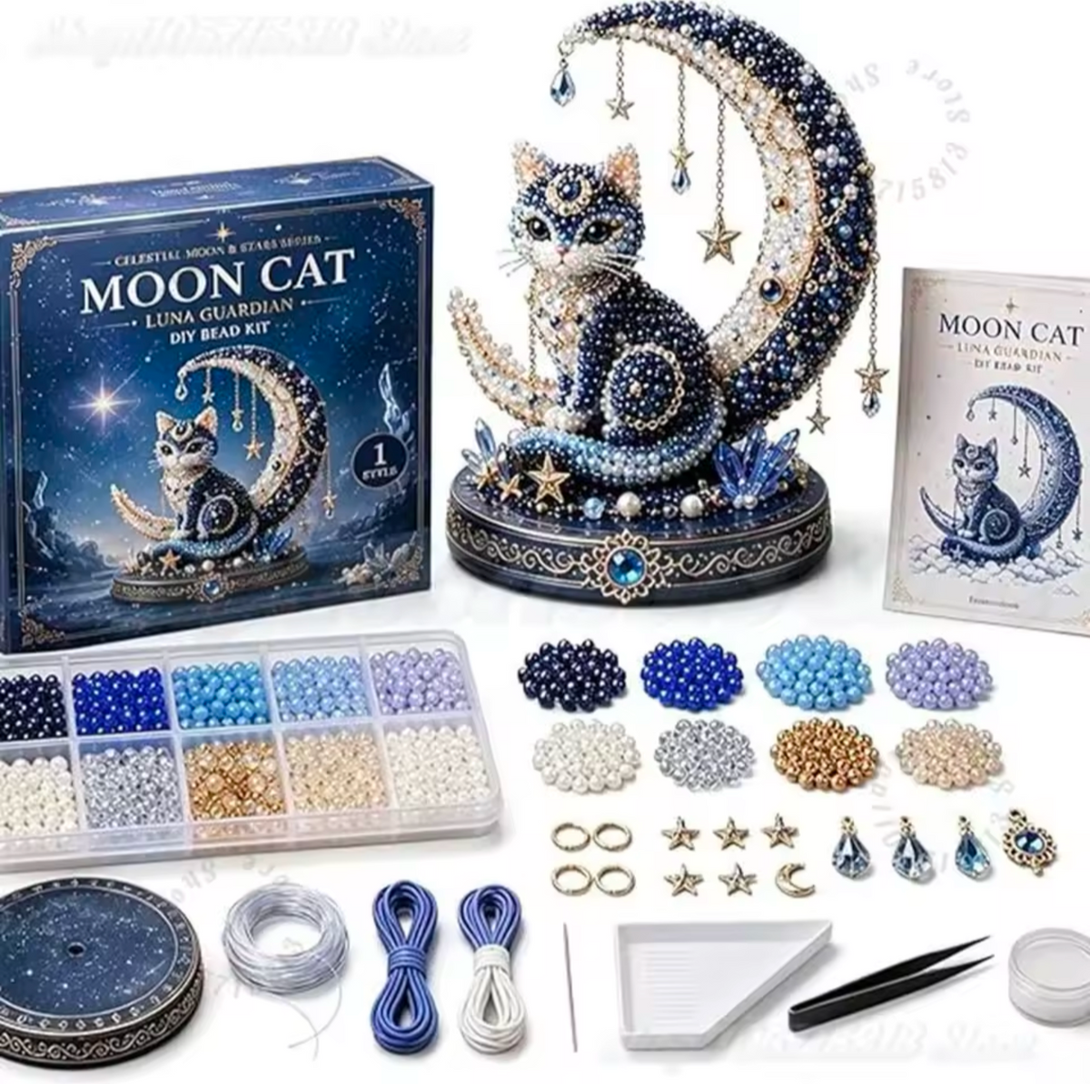Celestial Moon Cat DIY Bead Art Kit ā Luna Guardian Crescent Moon Cat Craft Kit