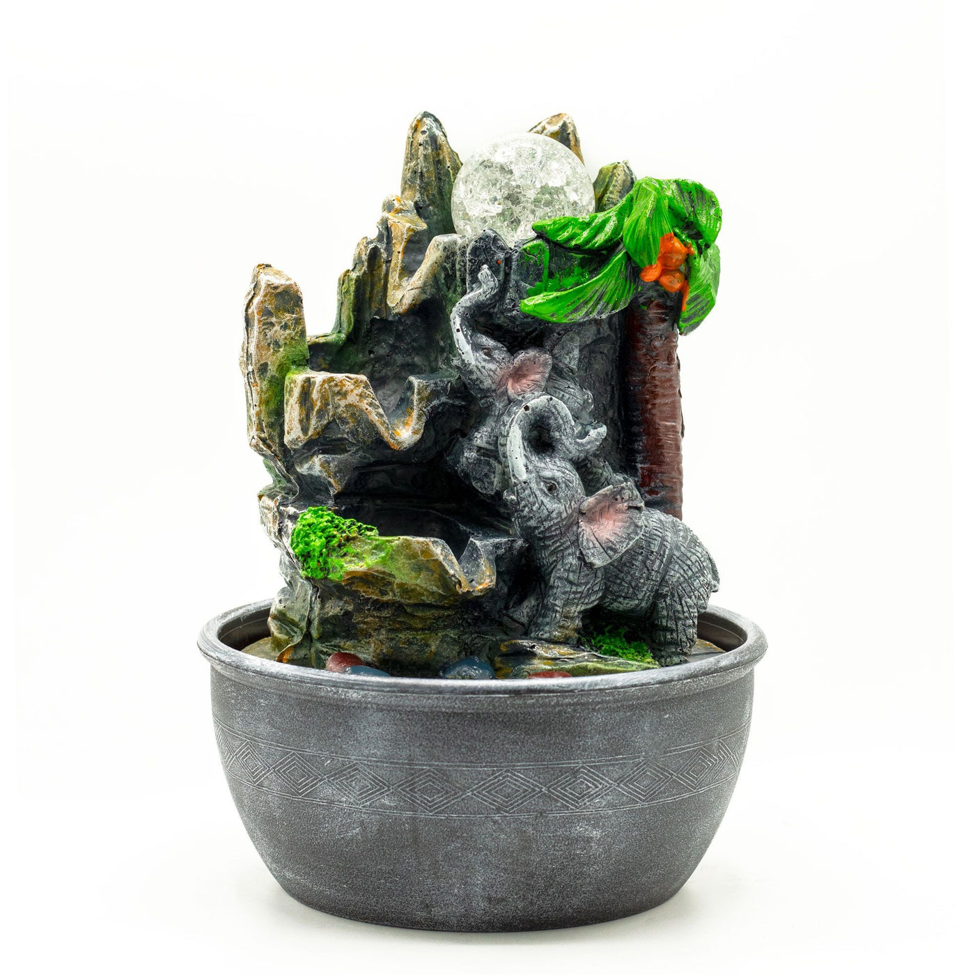 Tabletop Water Feature - 25cm - Elephants & Palm Tree Tabletop Water Features