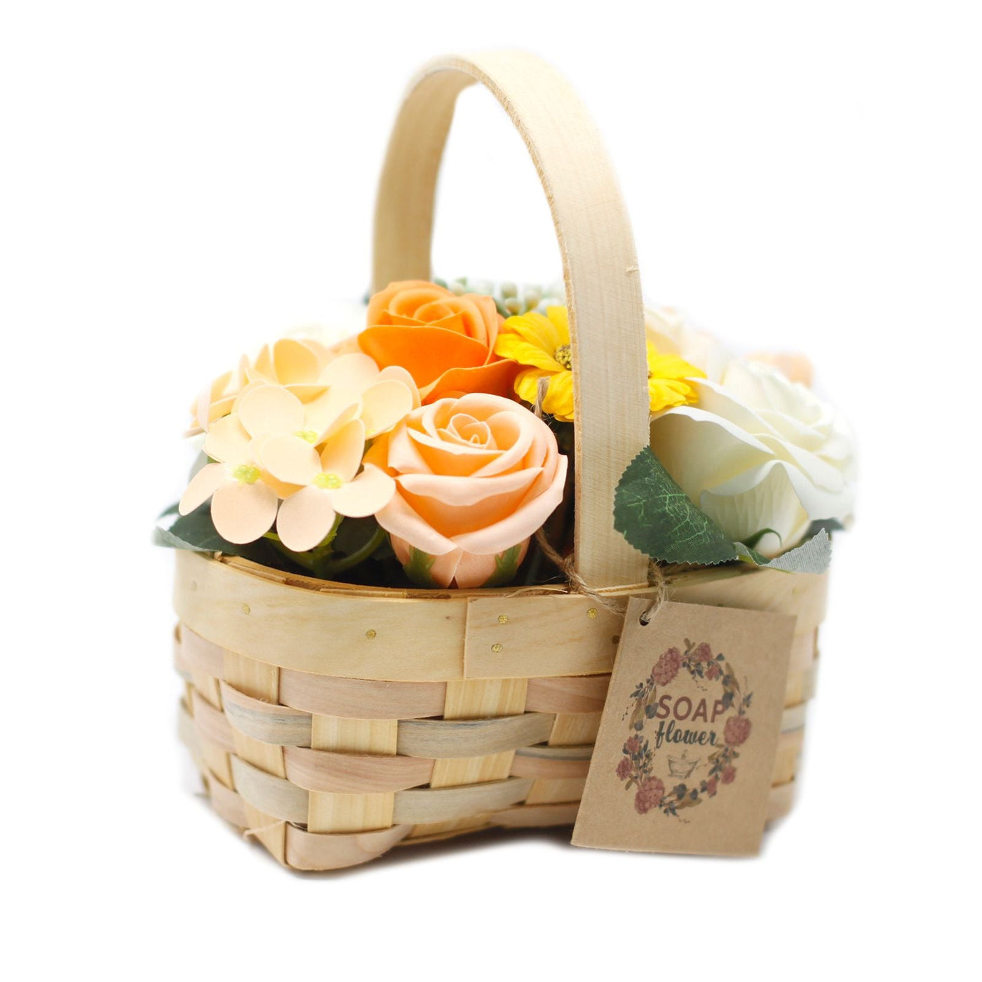 Medium Orange Bouquet in Wicker Basket Soap Flower Bouquets