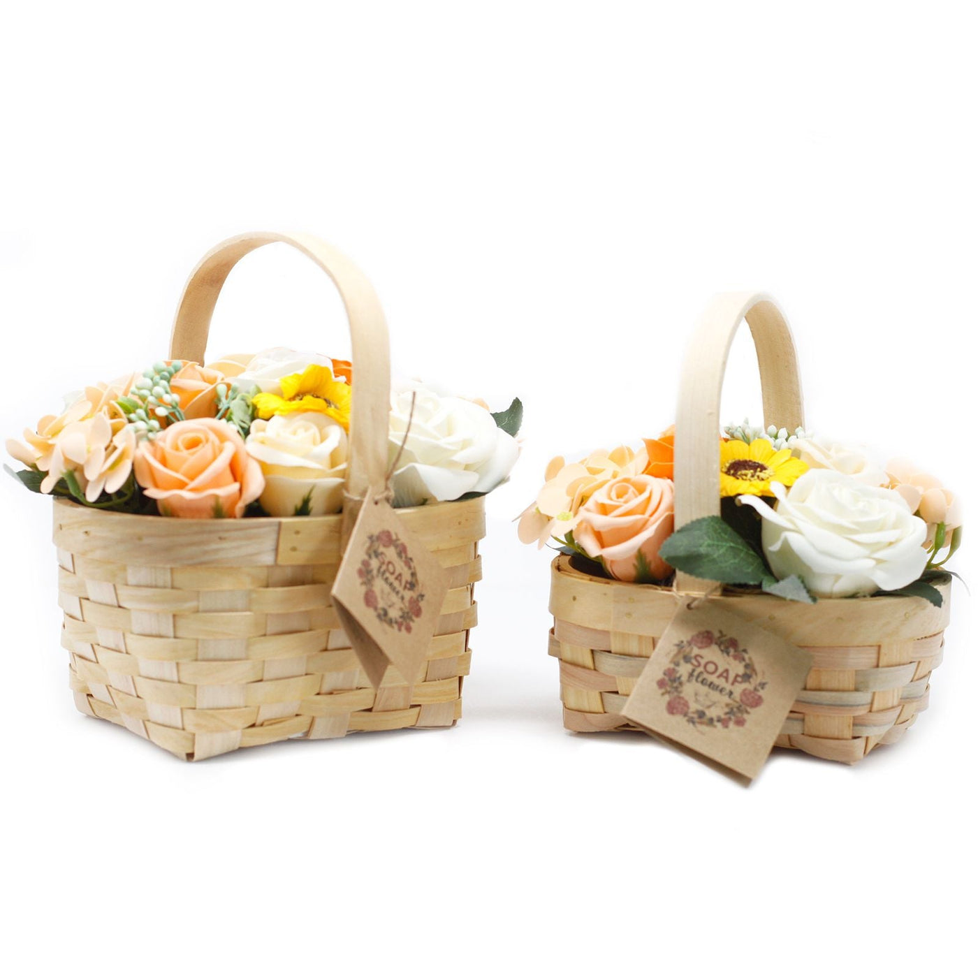 Medium Orange Bouquet in Wicker Basket Soap Flower Bouquets