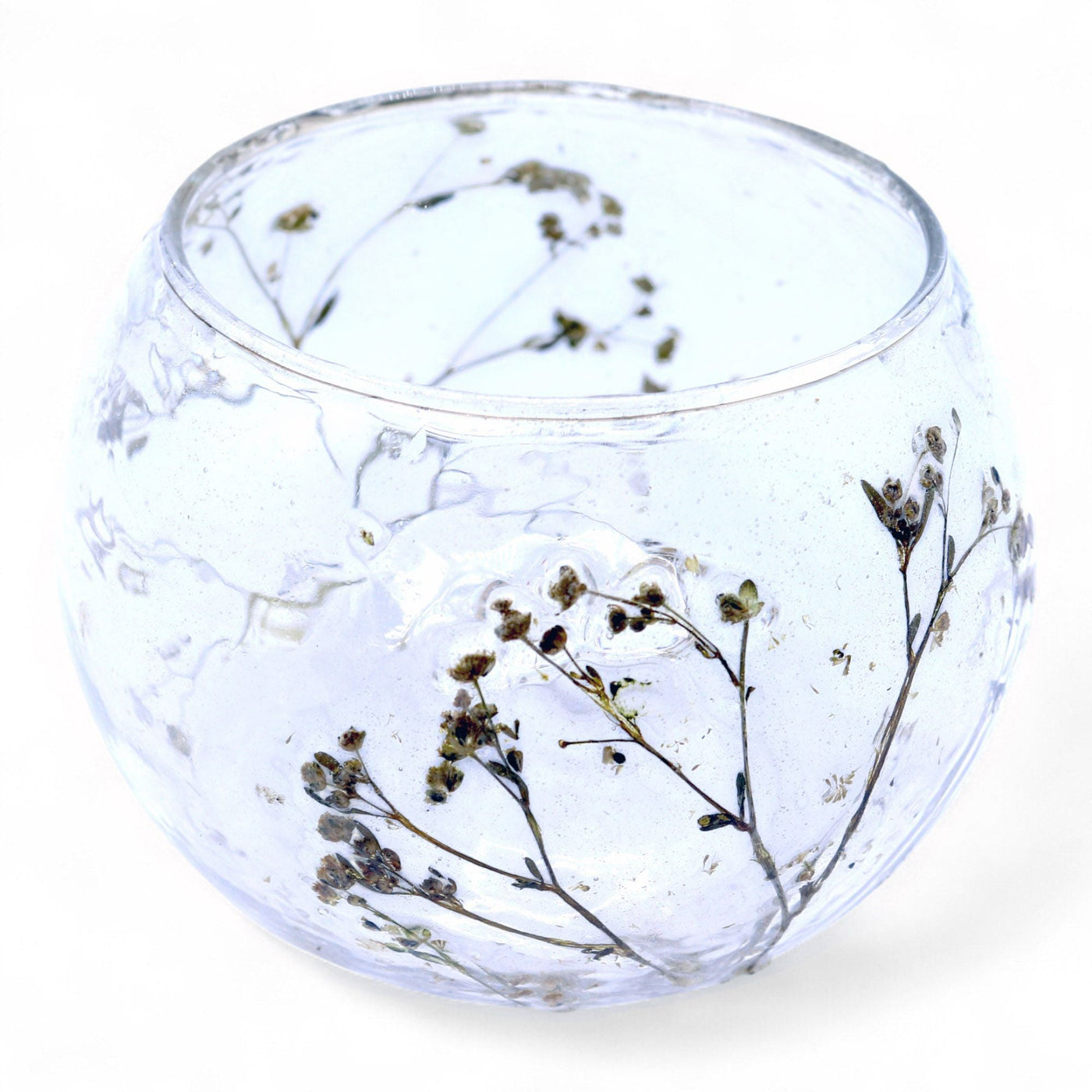 Natural Floral Glass - Bowl Candle Holder - Margarita - (8x10cm) Natural Floral Glass Candle Holders