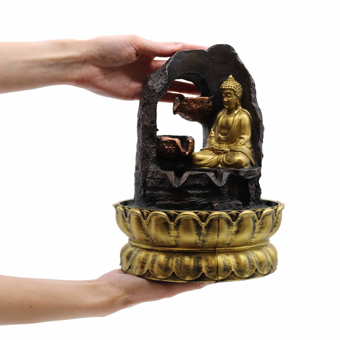 Tabletop Water Feature - 30cm - Golden Meditating Buddha Tabletop Water Features