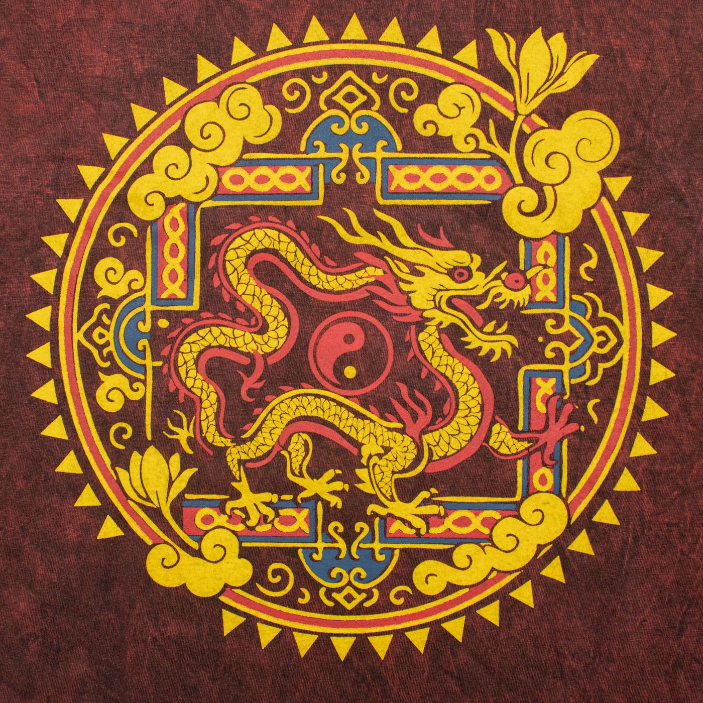 Nomad Sari Stonewashed Cotton T-Shirt - Dragon Mandala - Maroon - Unisex - Truly Yours