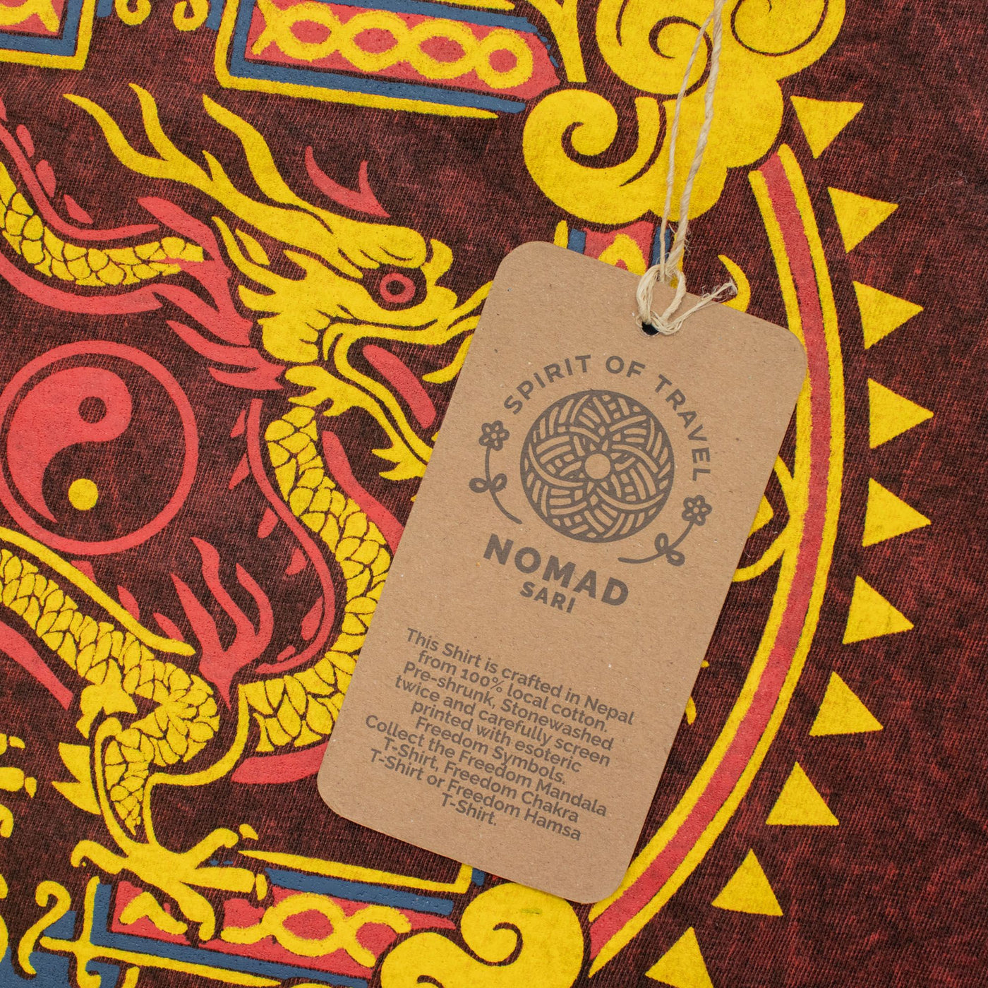 Nomad Sari Stonewashed Cotton T-Shirt - Dragon Mandala - Maroon - Unisex - Truly Yours