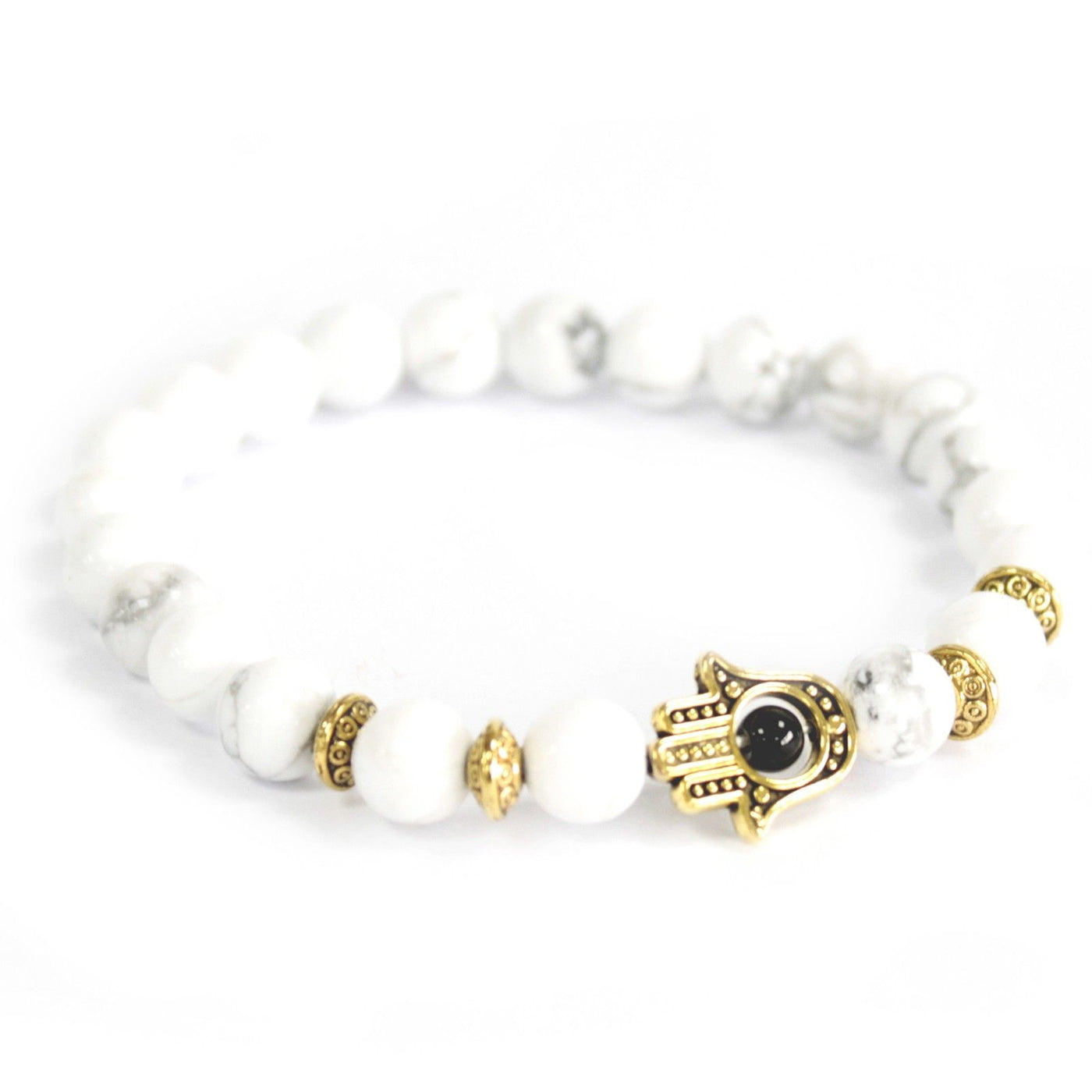 Gold Hamsa / White Stone - Gemstone Bracelet - Truly Yours