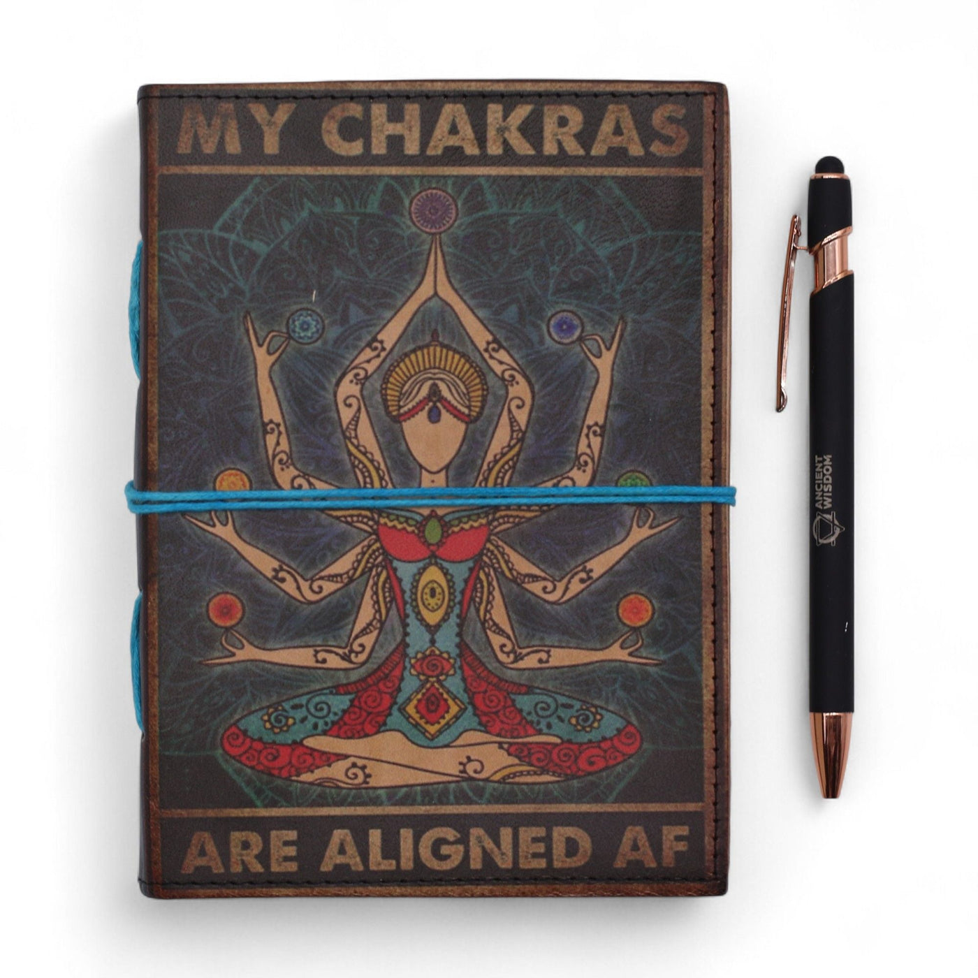 Leather Printed Notebook – My Chakras Are Aligned AF - 17.8×12.7 cm Leather Notebooks – Vintage Style Journals