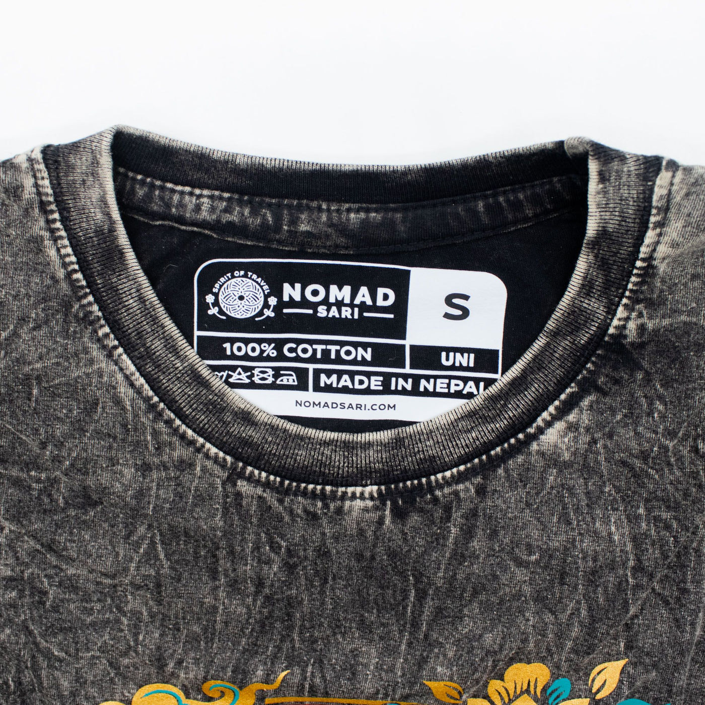 Nomad Sari Stonewashed Cotton T-Shirt - Compass of Life - Charcoal - Unisex - Truly Yours