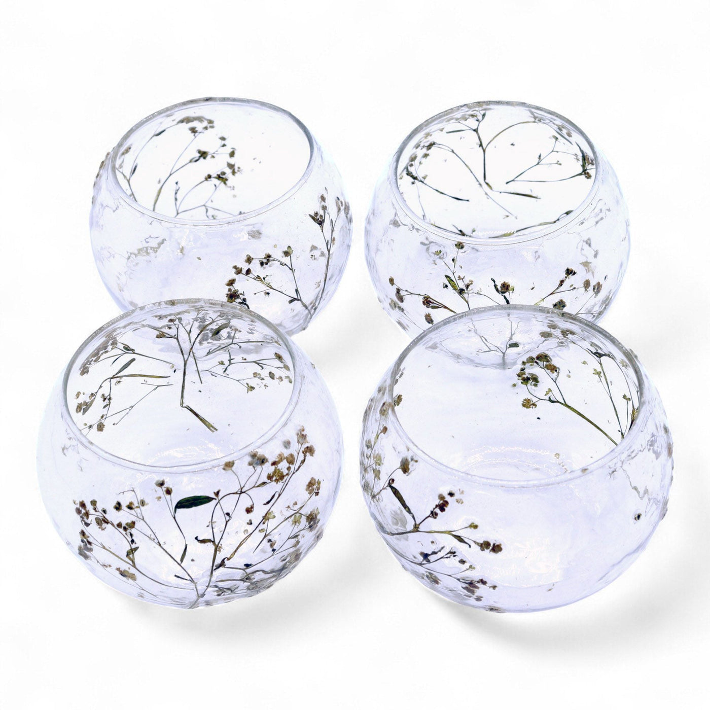 Natural Floral Glass - Bowl Candle Holder - Margarita - (8x10cm) Natural Floral Glass Candle Holders