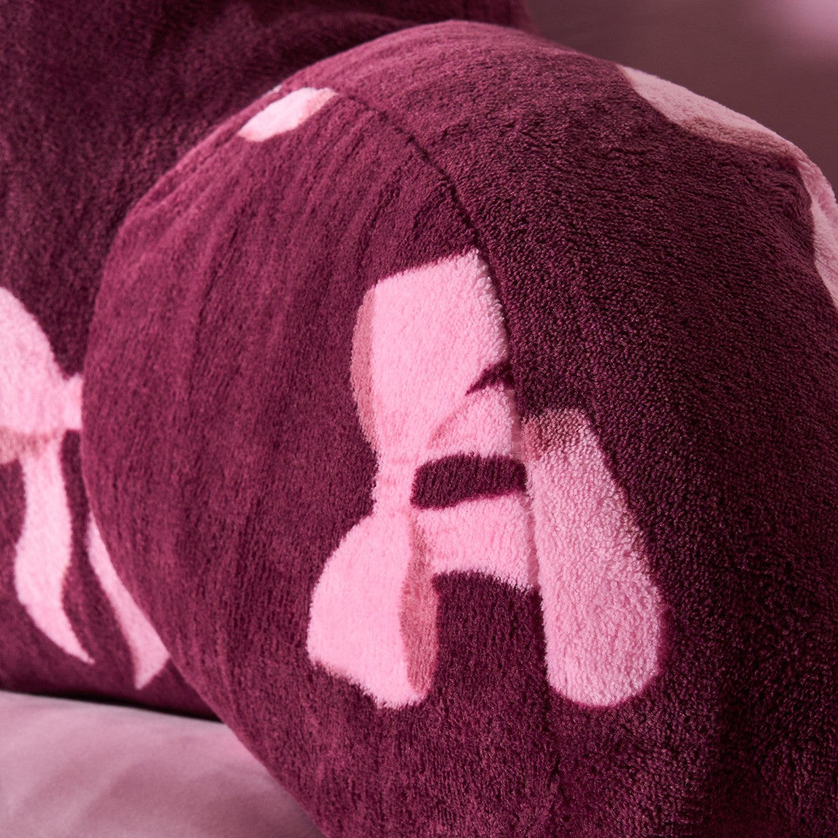 Bow Print Cuddle Cushion - Burgundy - Truly Yours