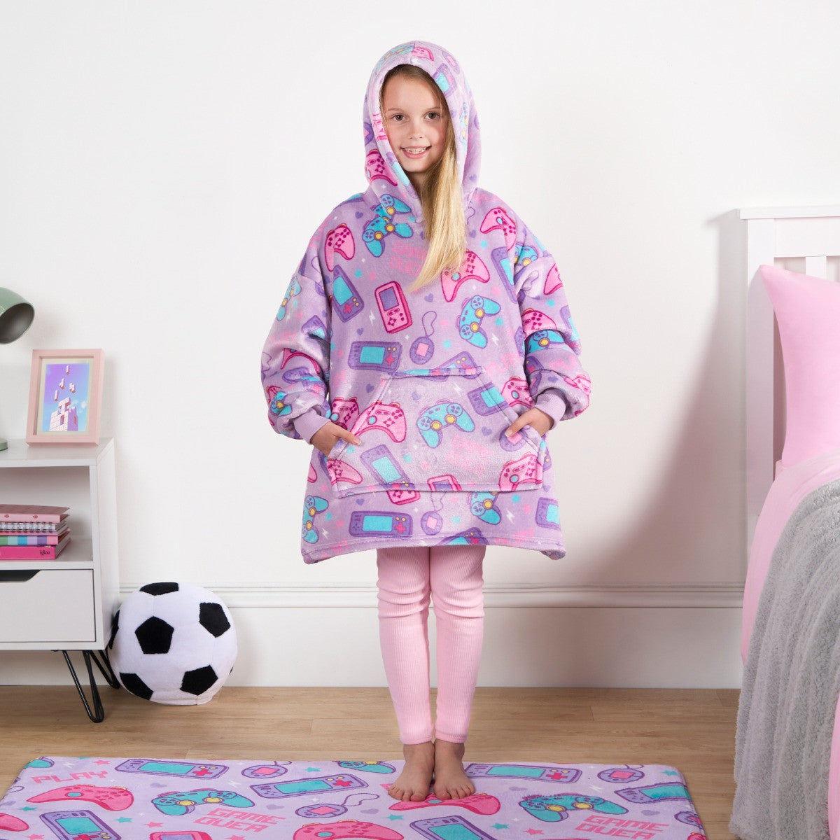 Kids Gaming Print Hoodie Blanket - Lilac - Truly Yours