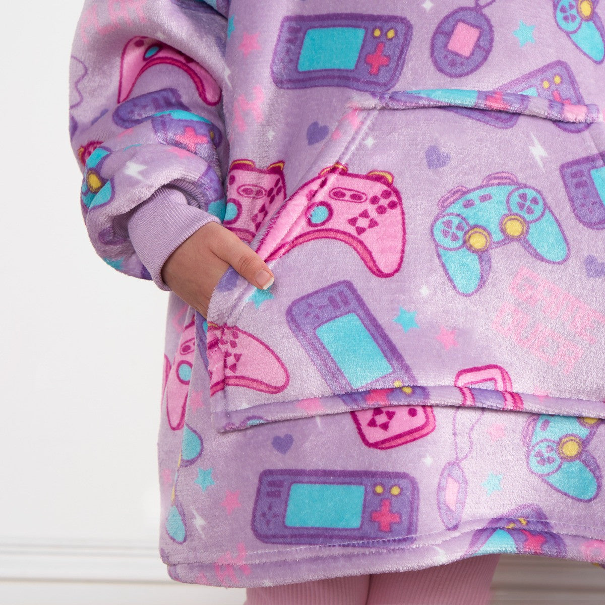 Kids Gaming Print Hoodie Blanket - Lilac - Truly Yours