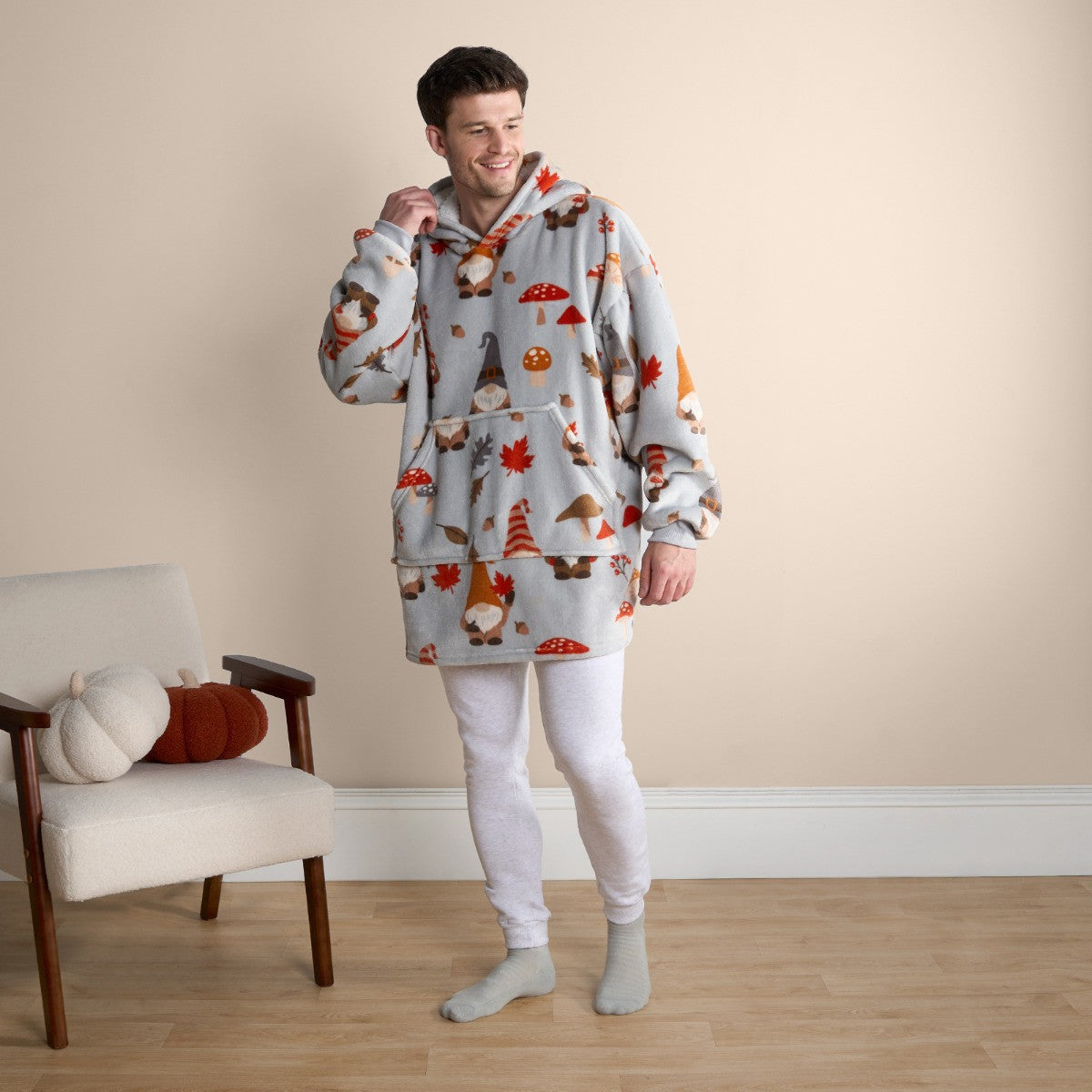 Unisex Autumn Gonk Print Hoodie Blanket - Grey Hoodie blanket