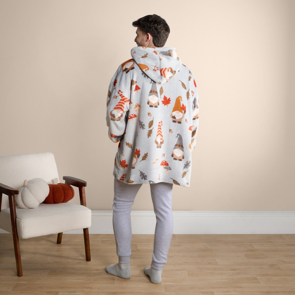 Unisex Autumn Gonk Print Hoodie Blanket - Grey Hoodie blanket