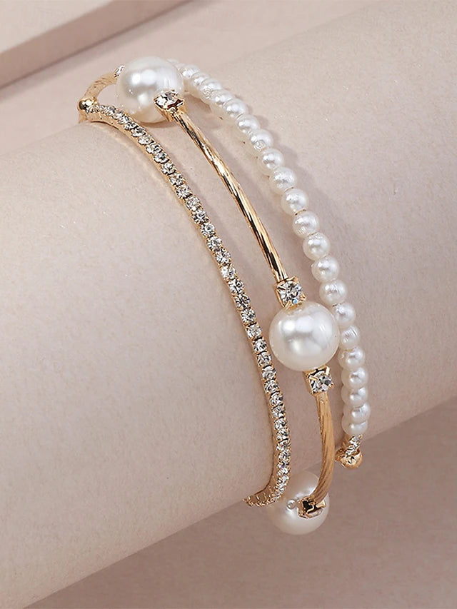 Imitation Pearl & Rhinestone Layered Bracelet - Truly Yours