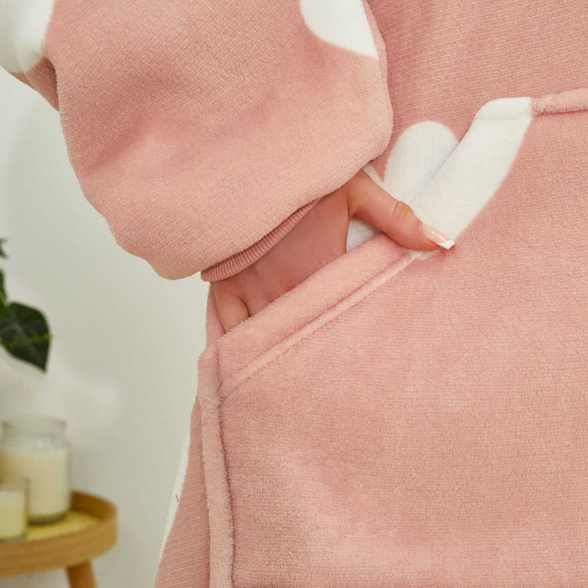 Heart Print Hoodie Blanket - Blush - Truly Yours