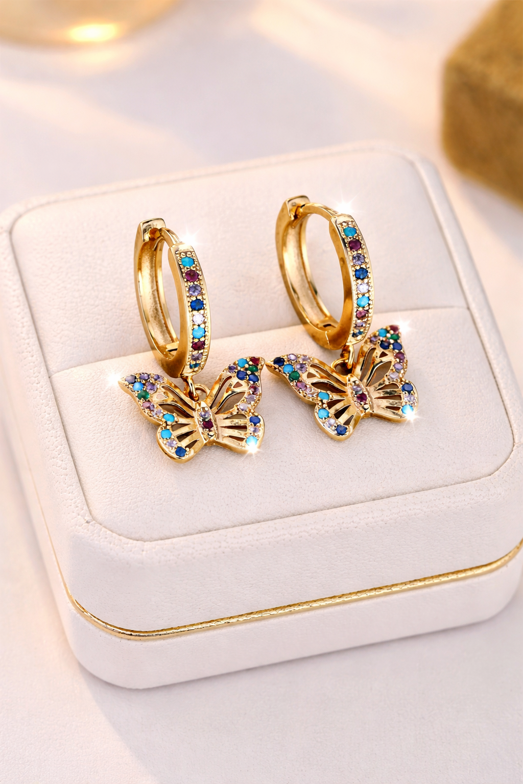 Multicolour Butterfly Drop Hoop Earrings - Truly Yours
